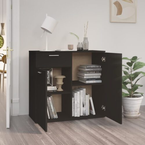 Sideboard Black 80x36x75cm Engineered Wood - Image 3