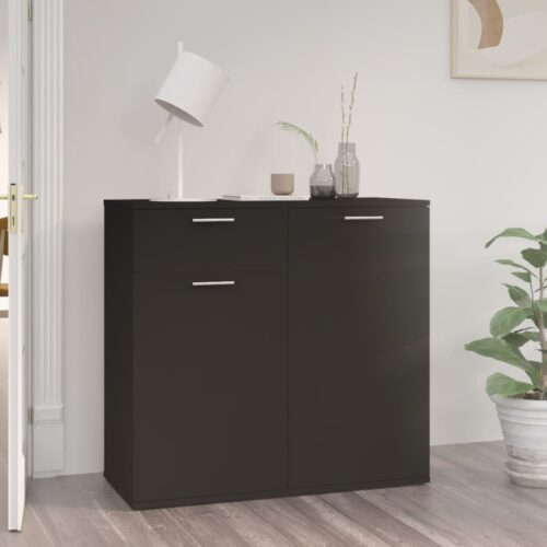 Sideboard Black 80x36x75cm Engineered Wood - Image 2