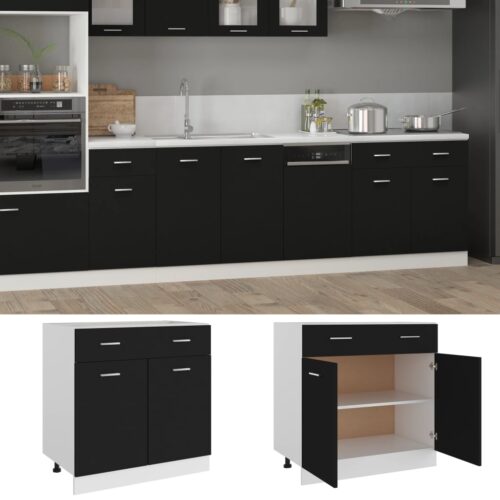 Drawer Bottom Cabinet Black 80x46x81.5cm Engineered Wood - Image 2