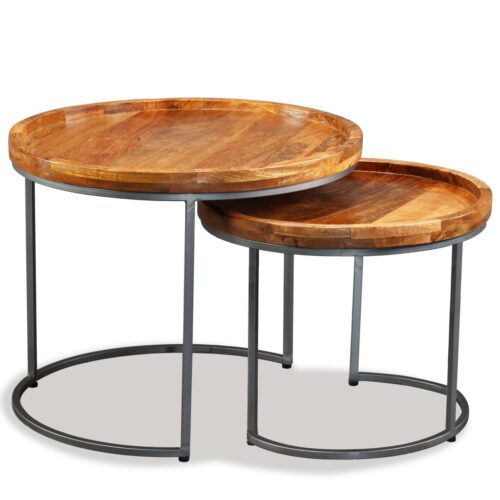 2-Piece Set Nesting Solid Wood Coffee Tables Timber Lounge Sofa Side Lamp Stand - Image 2