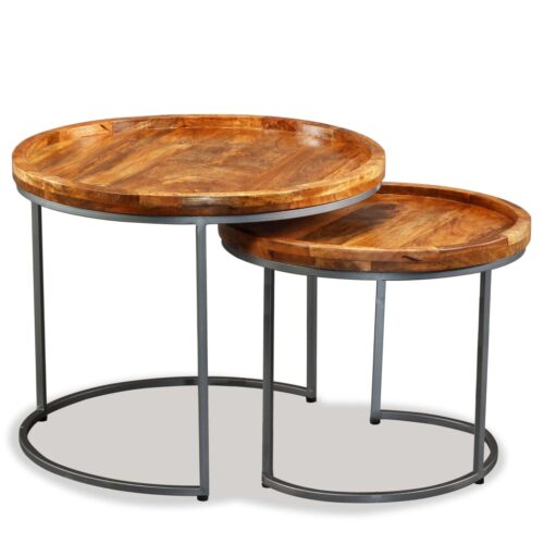 2-Piece Set Nesting Solid Wood Coffee Tables Timber Lounge Sofa Side Lamp Stand - Image 3