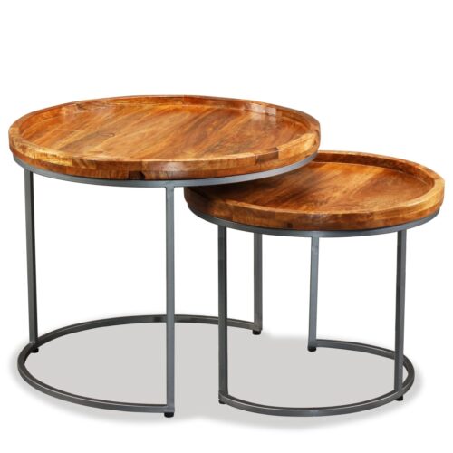 2-Piece Set Nesting Solid Wood Coffee Tables Timber Lounge Sofa Side Lamp Stand - Image 5