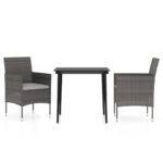3-Piece Garden Dining Set Outdoor Patio Bistro Lounge Chairs Table Grey Black