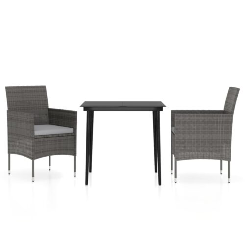 3-Piece Garden Dining Set Outdoor Patio Bistro Lounge Chairs Table Grey Black