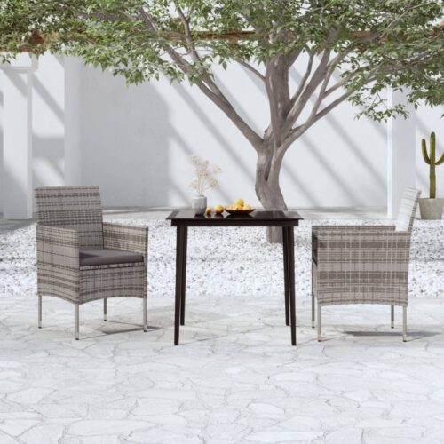 3-Piece Garden Dining Set Outdoor Patio Bistro Lounge Chairs Table Grey Black - Image 9
