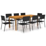 9-Piece Garden Dining Set Black Outdoor Patio Lounge Furniture