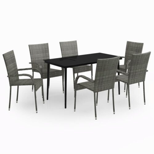 7-Piece Garden Dining Set Grey Black Outdoor Patio Lounge Furniture