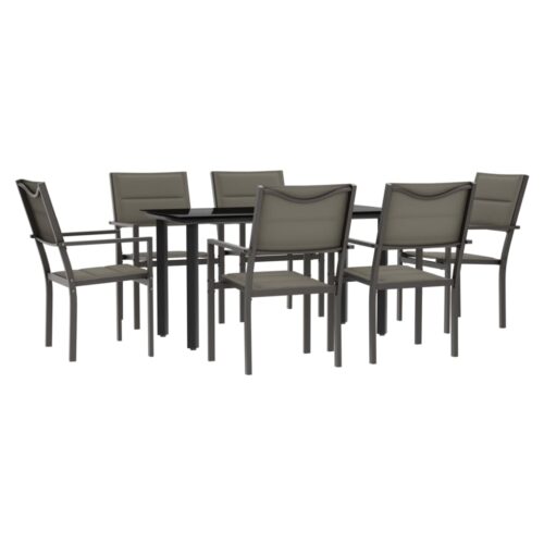 7-Piece Garden Dining Set Black Steel Textilene Outdoor Patio Lounge Furniture