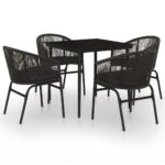 5-Piece Outdoor Dining Set Garden Patio Bistro Chairs Table Lounge Black Steel