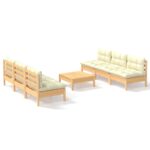 7-Piece Garden Lounge Set with Cream Cushions Pine Wood Outdoor Patio Furniture