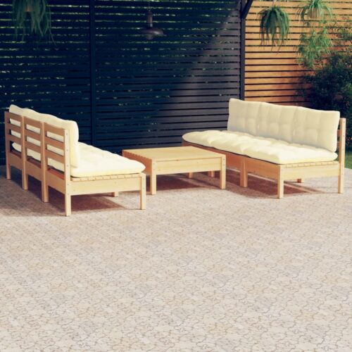 7-Piece Garden Lounge Set with Cream Cushions Pine Wood Outdoor Patio Furniture - Image 10