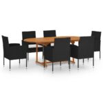 7-Piece Garden Dining Set Poly Rattan Wicker Outdoor Patio Furniture Black