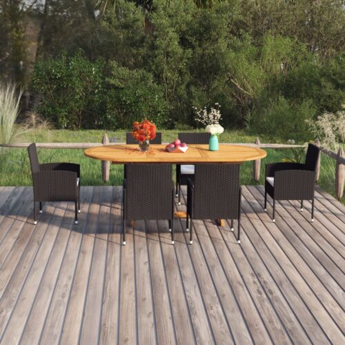 7-Piece Garden Dining Set Poly Rattan Wicker Outdoor Patio Furniture Black - Image 12
