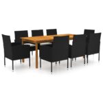 9-Piece Garden Dining Set Black Outdoor Patio Lounge Furniture