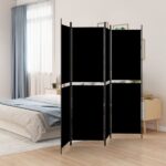 4-Panel Room Divider Black 200x200cm Fabric