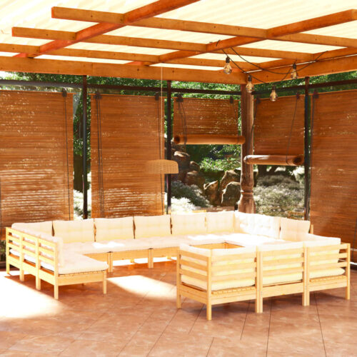 13-Piece Garden Lounge Set with Cream Cushions Pine Wood Outdoor Patio Furniture - Image 7