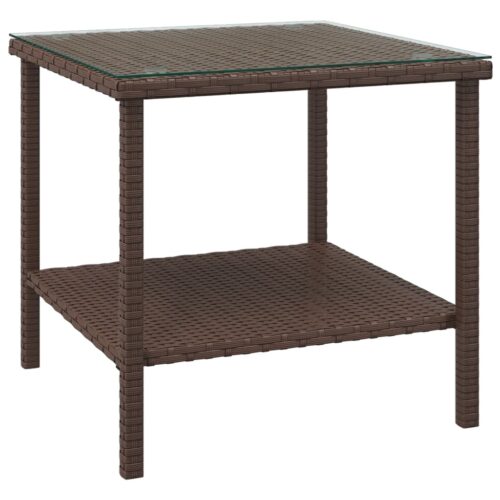 Side Table Brown 45x45x45cm Poly Rattan Tempered Glass