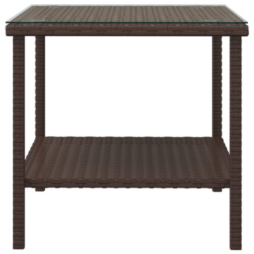 Side Table Brown 45x45x45cm Poly Rattan Tempered Glass - Image 3
