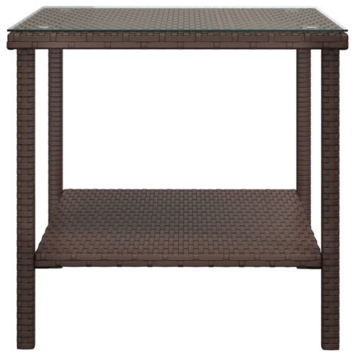 Side Table Brown 45x45x45cm Poly Rattan Tempered Glass - Image 4