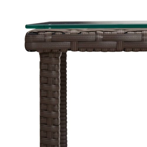 Side Table Brown 45x45x45cm Poly Rattan Tempered Glass - Image 5