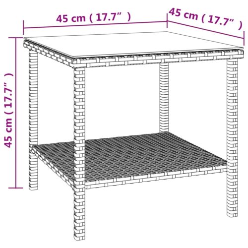 Side Table Brown 45x45x45cm Poly Rattan Tempered Glass - Image 6