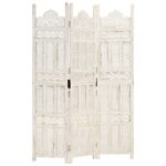 Hand carved 3-Panel Room Divider White 120x165cm Solid Mango Wood
