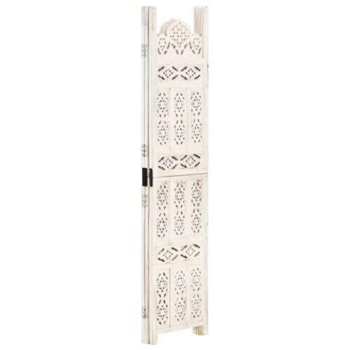 Hand carved 3-Panel Room Divider White 120x165cm Solid Mango Wood - Image 2