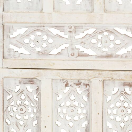 Hand carved 3-Panel Room Divider White 120x165cm Solid Mango Wood - Image 4