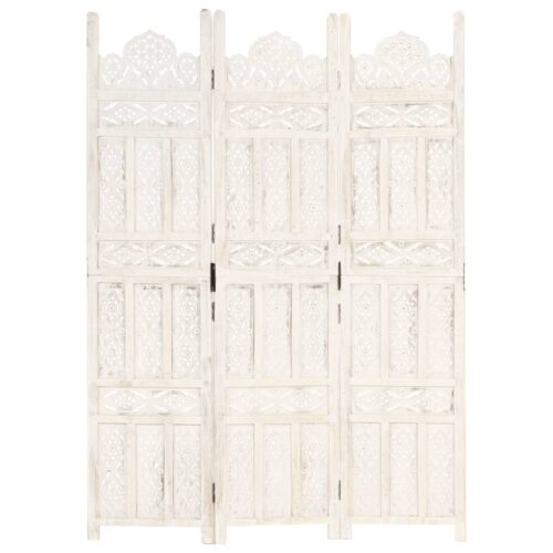 Hand carved 3-Panel Room Divider White 120x165cm Solid Mango Wood - Image 6