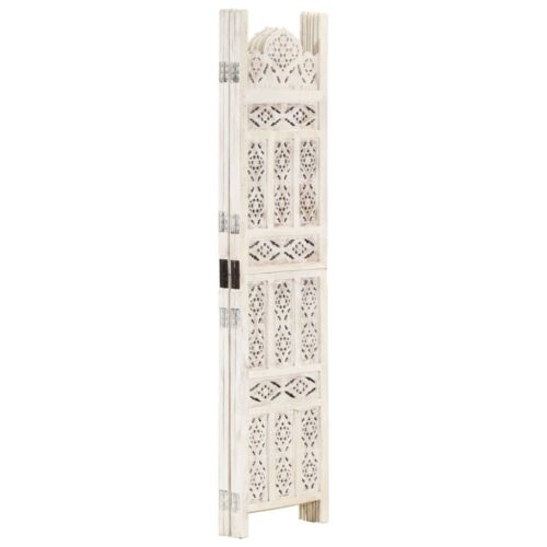 Hand carved 4-Panel Room Divider White 160x165cm Solid Mango Wood - Image 2