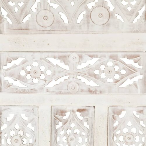 Hand carved 4-Panel Room Divider White 160x165cm Solid Mango Wood - Image 4