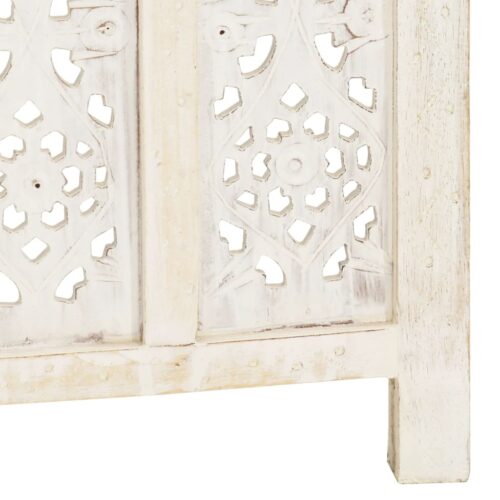 Hand carved 4-Panel Room Divider White 160x165cm Solid Mango Wood - Image 5