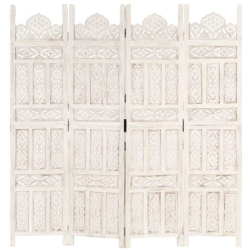 Hand carved 4-Panel Room Divider White 160x165cm Solid Mango Wood - Image 6