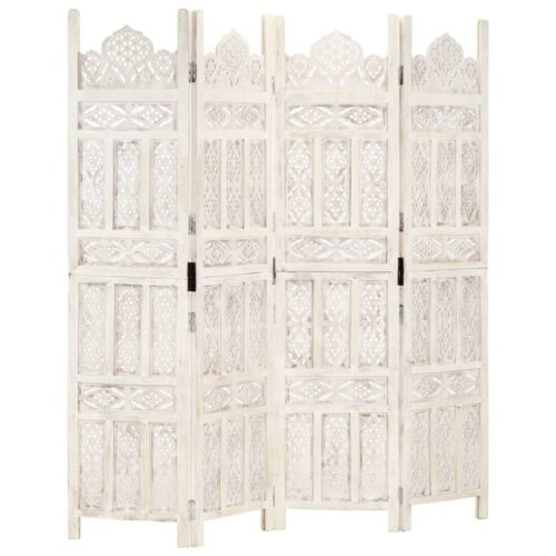 Hand carved 4-Panel Room Divider White 160x165cm Solid Mango Wood - Image 8