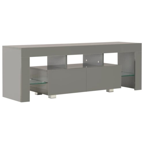TV Cabinet with LED Lights High Gloss Grey 130x35x45cm - Image 3