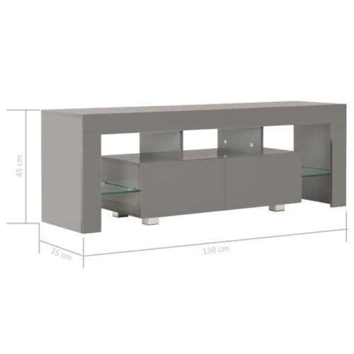 TV Cabinet with LED Lights High Gloss Grey 130x35x45cm - Image 11