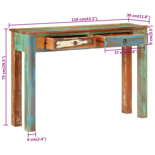 Console Table 110x30x75cm Solid Wood Reclaimed - Image 9