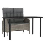 2-Piece Garden Dining Set with Cushions Grey Poly Rattan Wicker Outdoor Patio Furniture