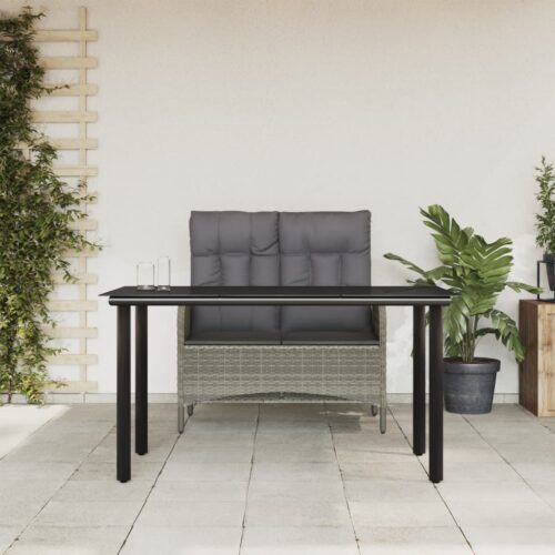 2-Piece Garden Dining Set with Cushions Grey Poly Rattan Wicker Outdoor Patio Furniture - Image 9