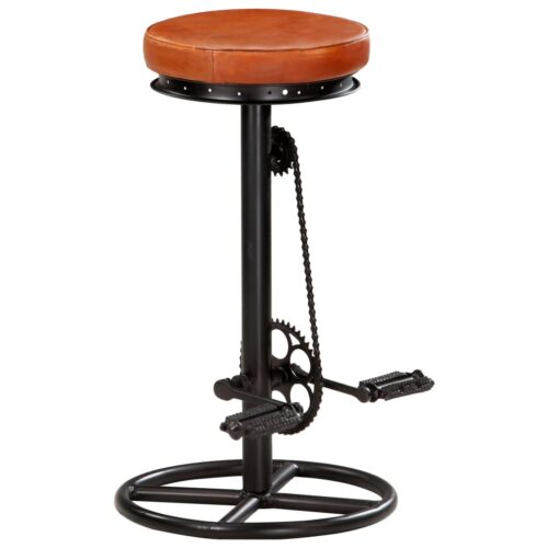 Bar Stools 2pcs Black Brown Real Goat Leather - Image 2