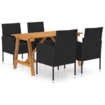5-Piece Garden Dining Set Black