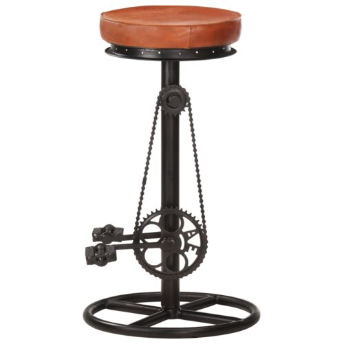 Bar Stools 2pcs Black Brown Real Goat Leather - Image 4