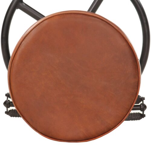Bar Stools 2pcs Black Brown Real Goat Leather - Image 6
