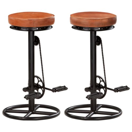 Bar Stools 2pcs Black Brown Real Goat Leather - Image 10