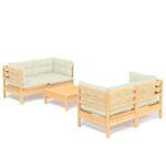 5-Piece Garden Lounge Set with Cream Cushions Pine Wood Outdoor Patio Furniture