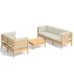 6-Piece Garden Lounge Set with Cream Cushions Pine Wood Outdoor Patio Furniture