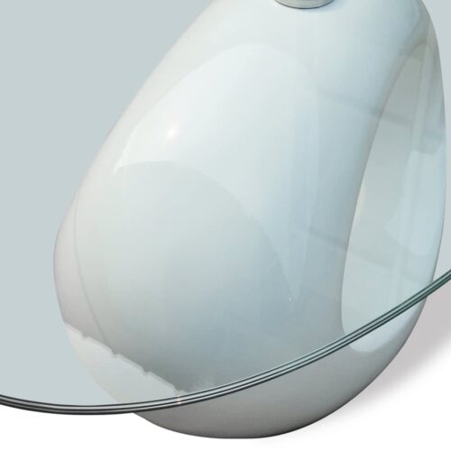 Coffee Table with Oval Glass Top High Gloss White - Image 4