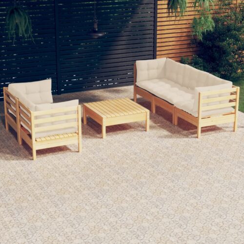 6-Piece Garden Lounge Set with Cream Cushions Pine Wood Outdoor Patio Furniture - Image 12