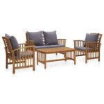 4-Piece Garden Lounge Set with Cushions Acacia Wood Timber Outdoor Patio Furniture (310258+310264)