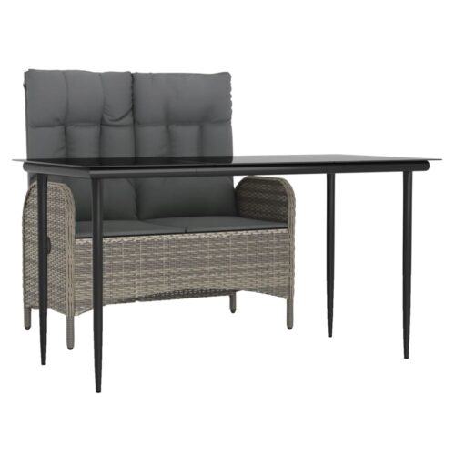 2-Piece Garden Dining Set with Cushions Grey Poly Rattan Wicker Outdoor Patio Furniture